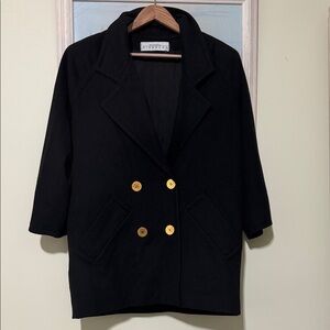 Givenchy Black Pea Coat with Gold Buttons wool cashmere size 10/40